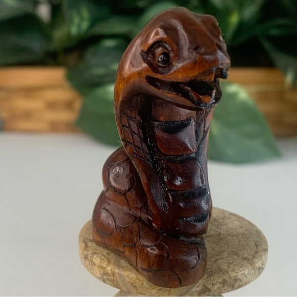 Vintage Boxwood Netsuke Snake Figurine Wooden Animal Carving Wood Carved Figure - Picture 3 of 15